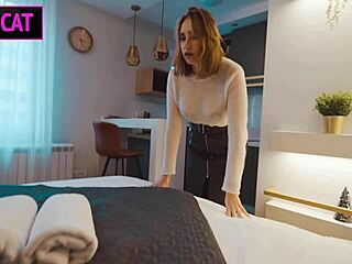 stepson strips stepmom in shared bed and fucks her tight