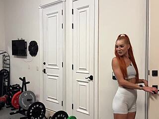 bbc gym coach drills redhead's tight pussy cums in mouth