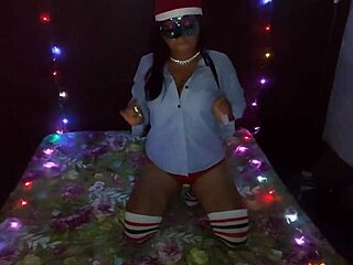 whoa, christmas stepmom undresses her big tits to seduce me in bed!