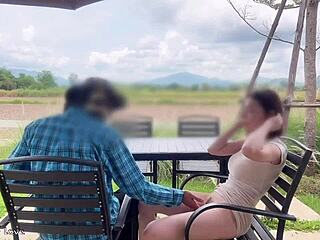 i'm the beautiful skinny asian lady getting creampied doggystyle by the gardener outdoors