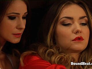 lesbian mistress in lingerie makes slave lick to orgasm