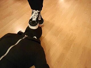 mistress makes him eat from under her dirty sneakers