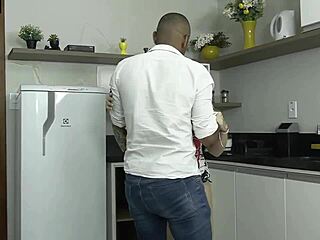 brunette latina in lingerie begs for bbc pounding in kitchen before leaving