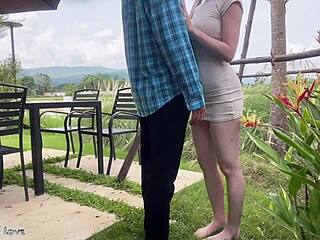 i'm the beautiful skinny asian lady getting creampied doggystyle by the gardener outdoors