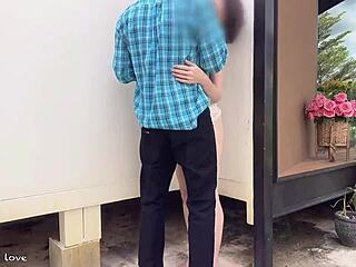 i'm the beautiful skinny asian lady getting creampied doggystyle by the gardener outdoors