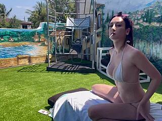 Horny Italian MILF Artemisia Love Bares Perfect Bikini Tits on Outdoor Holiday