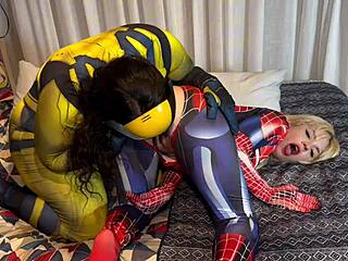 wolverine fucks spider-woman no mercy cosplay pussy pounding