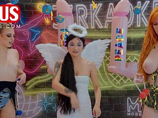 Lauren Phillips and Gia Derza fuck hard in lesbian Jerkaoke orgy