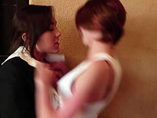 two brunettes lick clits sixty-nine passionately in horse stable