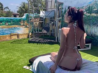 Horny Italian MILF Artemisia Love Bares Perfect Bikini Tits on Outdoor Holiday