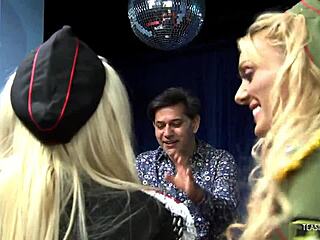 Two blondes share fat cock!