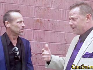 Stepteen in stockings bent over for monster cock facial