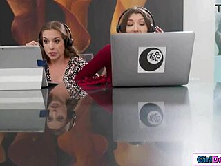 petite brunette gfs rub pussies on work call