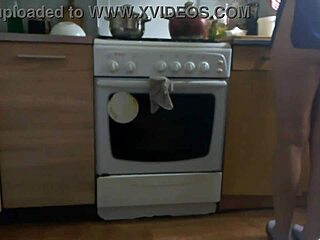 Watching Cute Brunette Teen's Gaping Ass in Kitchen Post-Sex