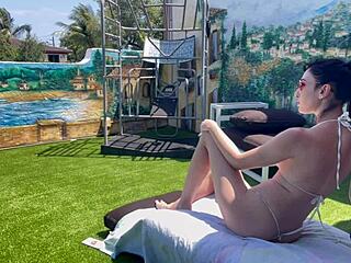 Horny Italian MILF Artemisia Love Bares Perfect Bikini Tits on Outdoor Holiday