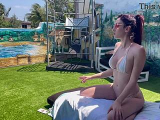 Horny Italian MILF Artemisia Love Bares Perfect Bikini Tits on Outdoor Holiday