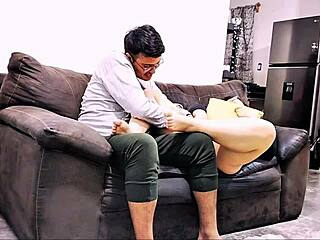 cousin licks my pussy in living room then pounds me hard