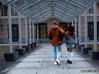 Nerdy Skinny Teen Lottie Magne Polishes Fat Cock Outdoor