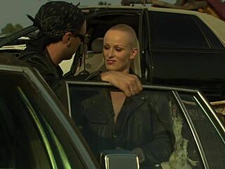 crazy blonde fucked hard doggystyle at car scrapyard