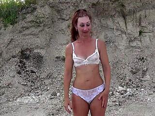 SOAP BUBBLES DRIP ON MATURE CROSSDRESSER'S SEE-THROUGH BIKINI