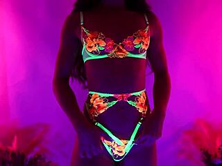 UV lights make my thong panties glow while I tease in lingerie haul!