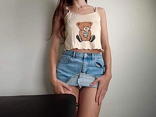 Skinny Teen Rubs Desk In Lingerie To Orgasm