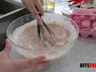 three teen girls bake and bang booties for master in kitchen