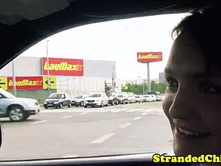 hitchhiking teen brunette flashes tits to stranger outdoors pov