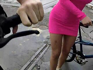 Barbara Alves and friend bike panty-free in pouring rain