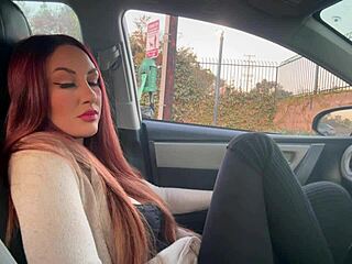 italian milf's long hair sexy smoking fetish in car session