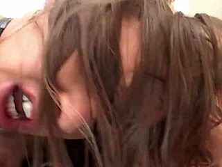 slutty brunette heels slut orgasms hard riding rough cowgirl cum gulp