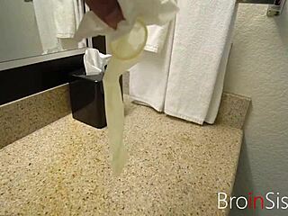 stepbrother punishes skinny teen with used condom in garage