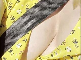 Wifey Flashes Perfect Big Tits Driving! Hot Car Show Part 2!