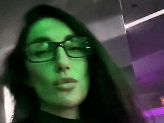 club brunette milf fucks pussy solo lipstick dance