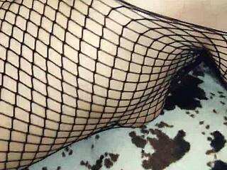 A very beautiful skinny wife in lingerie and stockings gets her tight ass fucked hardcore by her husband on their bed