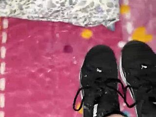 Cumshot Explosion All Over Her Sexy Feet In Tennis Shoes!