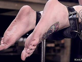 Blonde Slave Bound in Doggy Gets Caned and Choked Hard