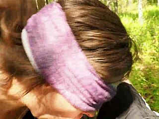 cute stepsister deepthroats stepbro's dick and swallows cum in forest