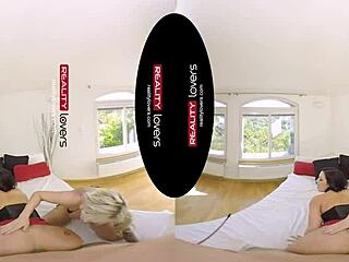 two fetish milfs in latex heels double team guy hard