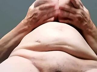 granny strips her lingerie slow then spreads mature pussy wide open