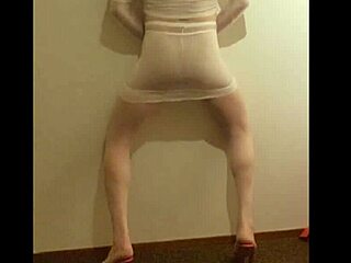Crossdresser Maria White Nylon Pantyhose High Heels