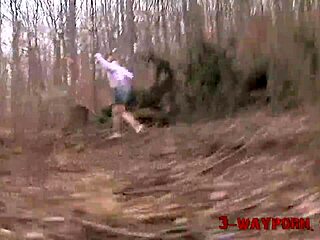 Blonde Bimbo Big Tits Threesome Doggystyle in Forest Cabin