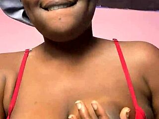 She loves her saggy natural tits in self balloon play