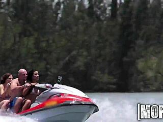 insane hot threesome sucking cocks on seadoo outdoors!