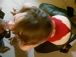 french slut deepthroats rims ass fingers in satin bodysuit leather heels!