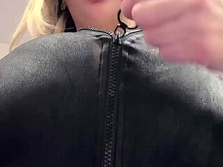 juicy big natural tits bursting tight leather top