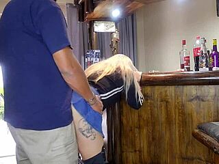 Cute Blonde Lifts Skirt Cheating Quickie Doggystyle Creampie