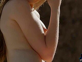 whoa petite russian blonde kate chromia strips bikini outdoors 😍 hairy pussy tease 💦