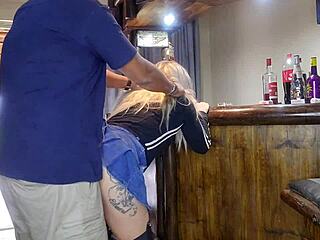 Cute Blonde Lifts Skirt Cheating Quickie Doggystyle Creampie