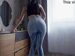 Crying Latina Neighbor Desperately Pees in Jeans and Panties